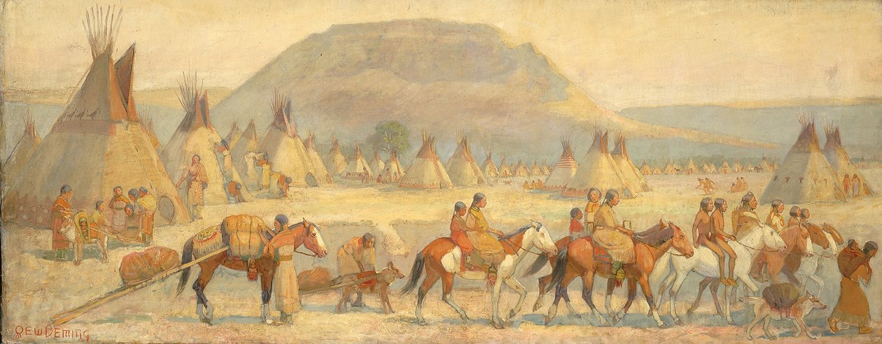 Blackfoot Camp Scene, sent 1800-tidigt 1900-tal. av Edwin Willard Deming