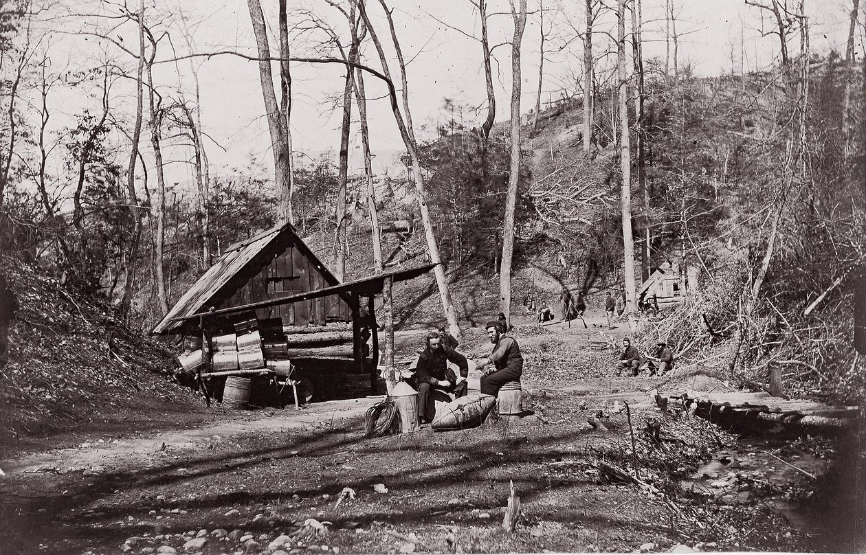 [En facklig station vid James River etablerad för att utvinna krut från konfedererade ..., 1864. av Egbert Guy Fowx.