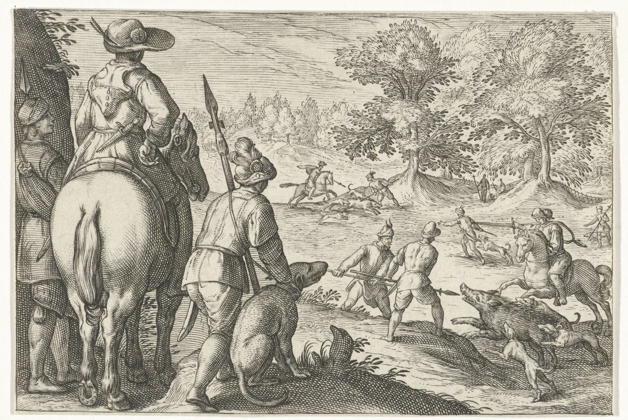 Landskap med vildsvinsjakt Jaktscener (serietitel) Ikoner Venantum Art Varias Representantes (serietitel) av Egbert Jansz.