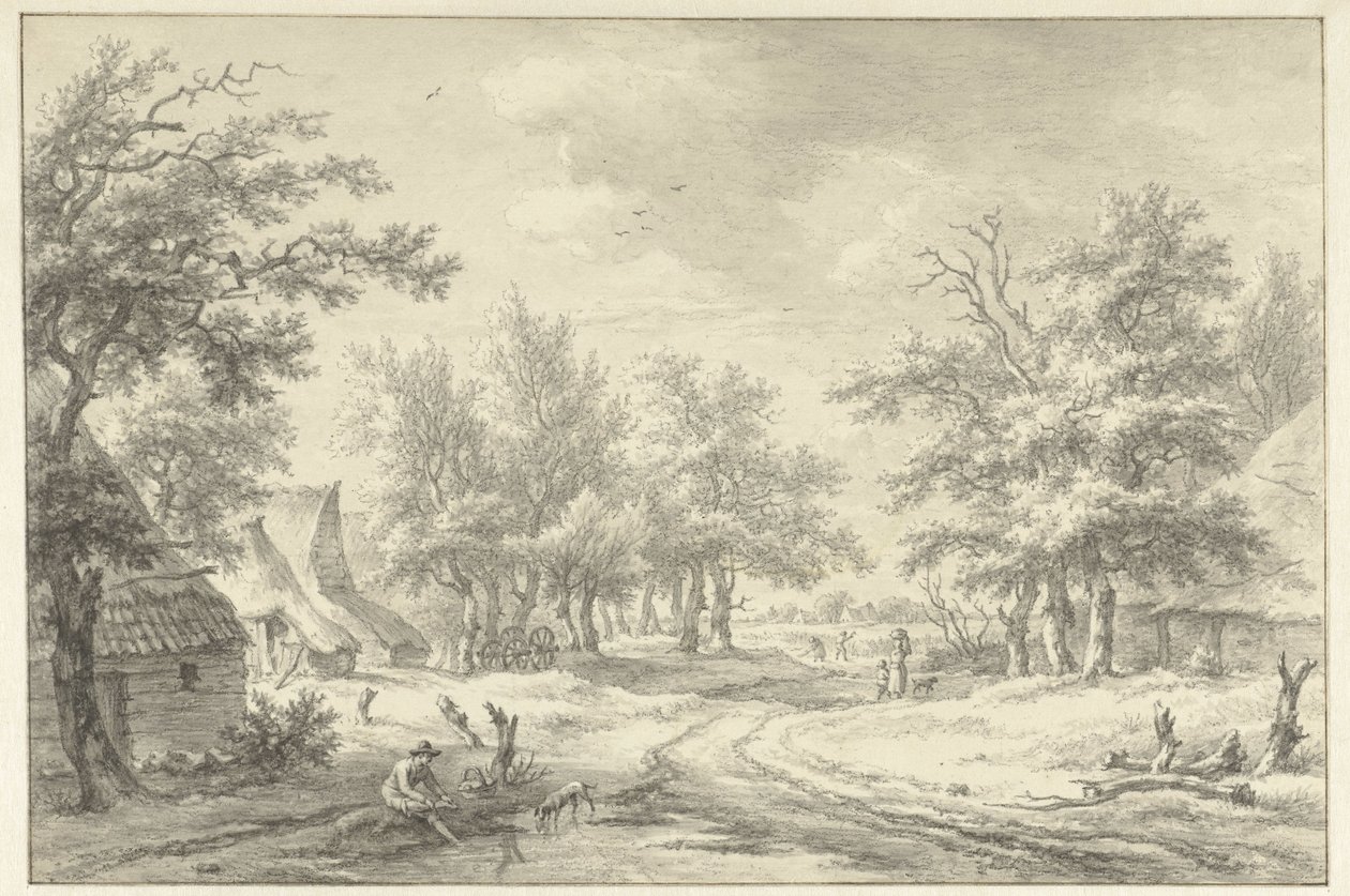Landskap med några gårdar och figurer av Egbert van Drielst