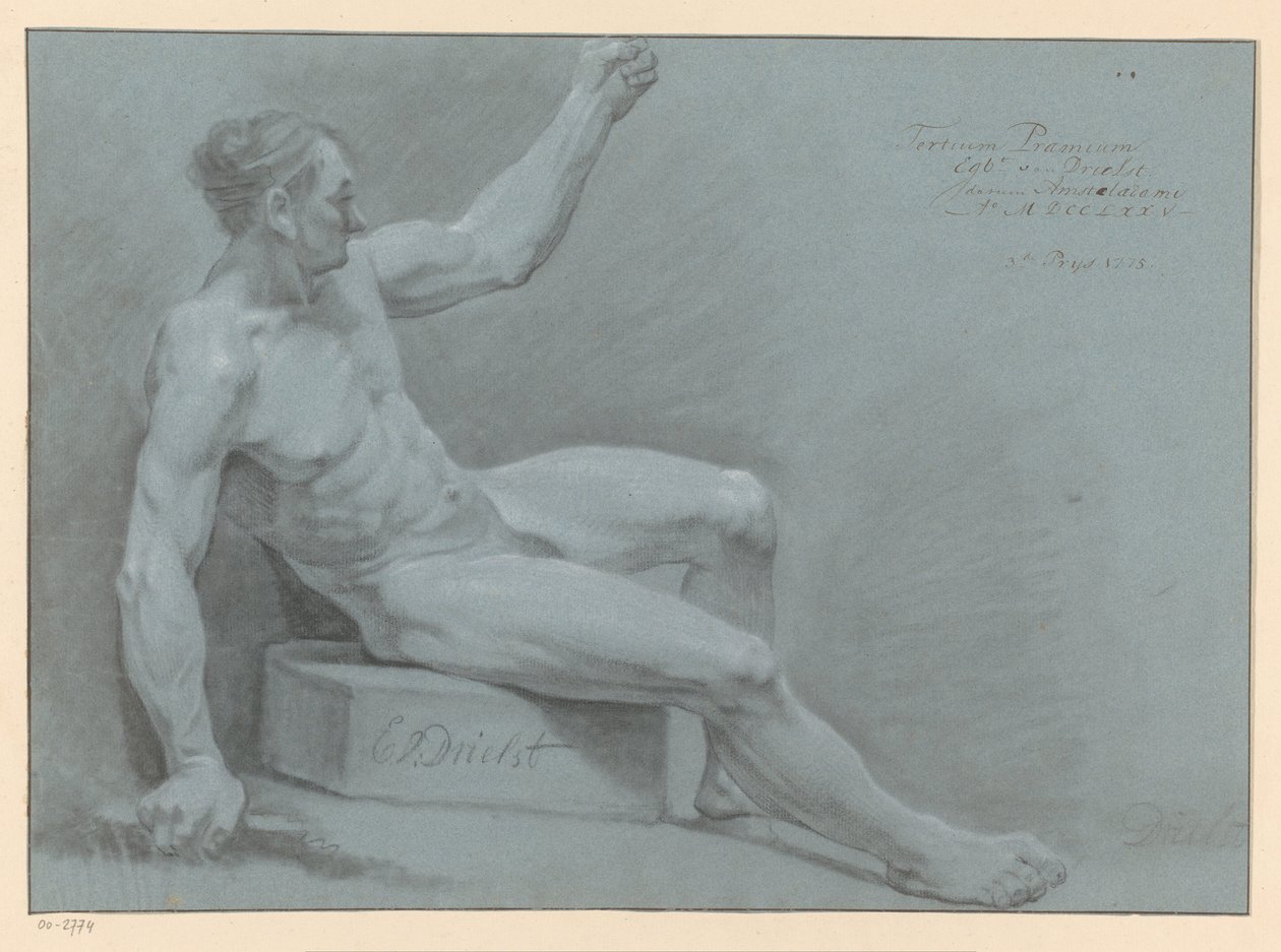 Sittande man naken, sidovy (3:e pris 1775) av Egbert van Drielst