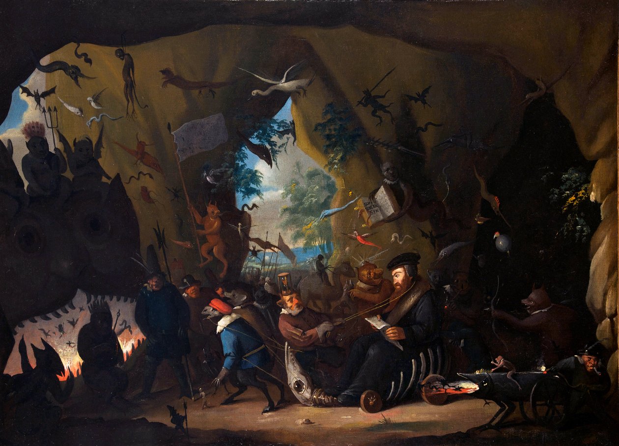 Jean Calvin en enfer - Calvin in Hell - Jean Calvin ( Calvinus, Cauvin) (1509-1564) Fransk reformator och författare - Målning av Egbert van Heemskerk II eller den yngre (1676-1744) - ca 1705 - Olja på duk - Internationella museet av reformationen, Genève av Egbert van II The Younger Heemskerk