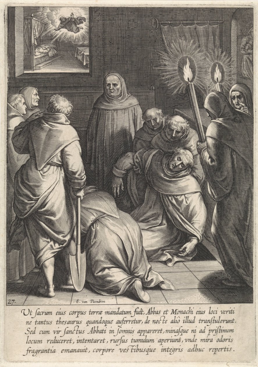 Uppgrävning av kroppen av Thomas Aquinos The Life of Saint Thomas Aquinas (serietitel) av Egbert van Panderen