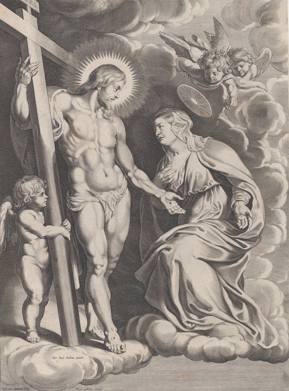 Jungfruns förbön, knästående på ett moln precis framför Kristus, stående..., ca. 1610-37. av Egbert van Panderen