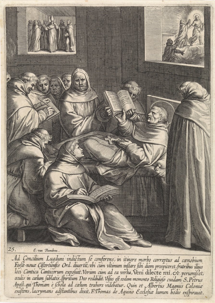 Thomas Aquinas blir sjuk på väg till det andra konciliet i Lyon Life of Saint Thomas Aquinas (serietitel) av Egbert van Panderen