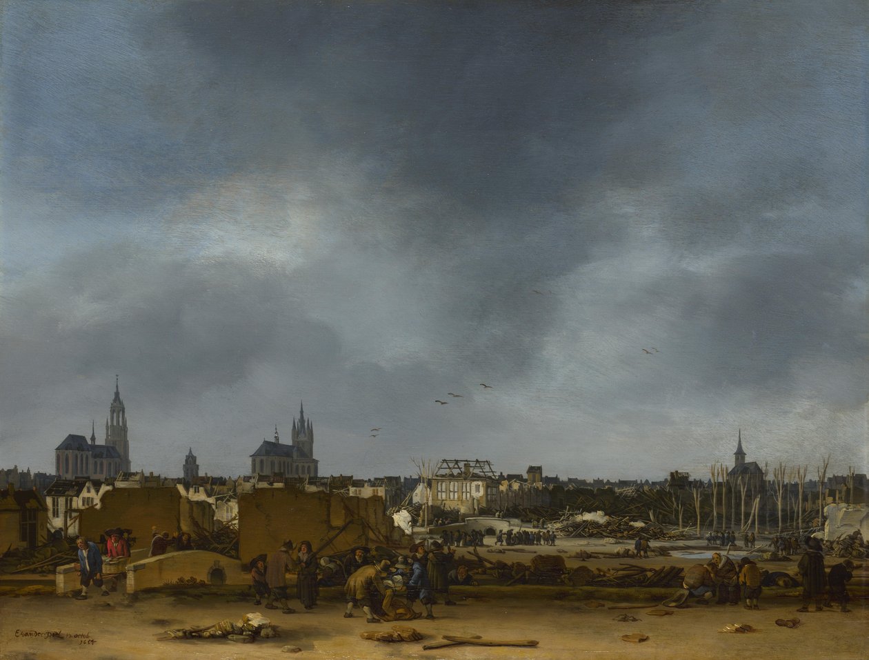 Utsikt över Delft efter explosionen 1654 av Egbert van der Poel