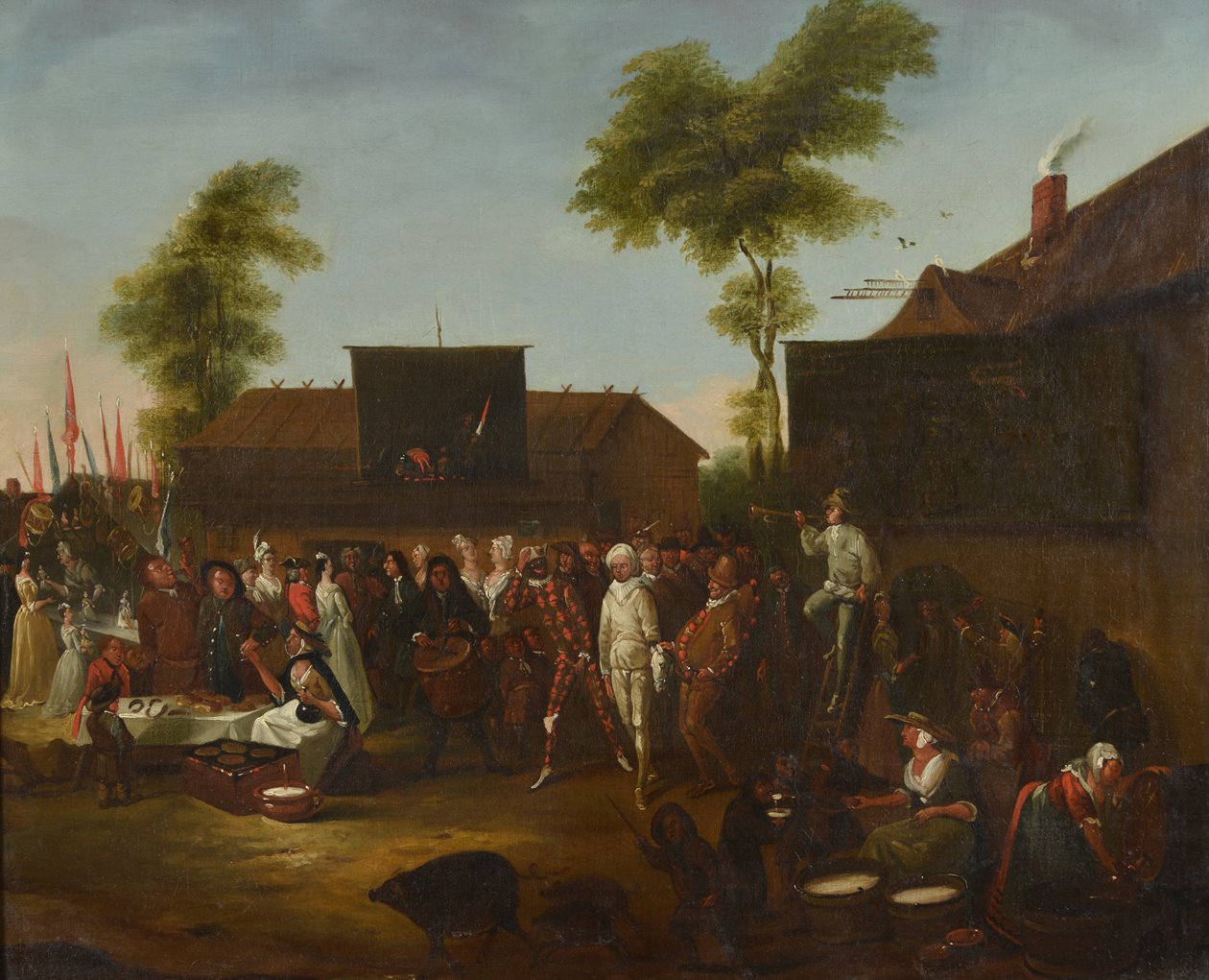En bykarneval med figurer från Commedia dellArte av Egbert van the Elder Heemskerck