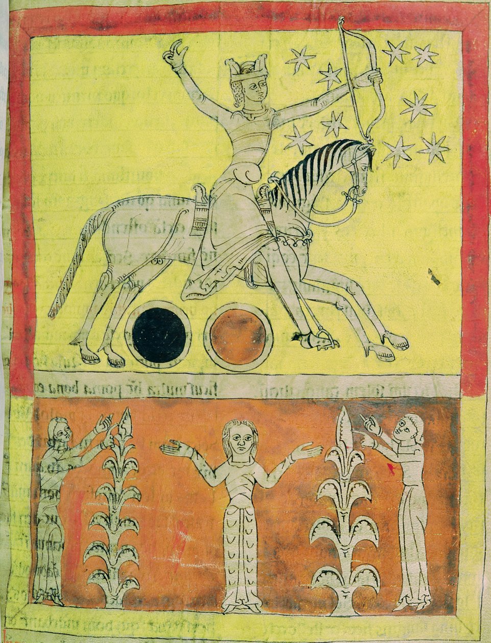 Den vita riddaren på en vit häst ger sig av för strid mot Satan. miniatyr från "Lorvão Beatus"-kommentaren till Johannes apokalyps, 1189 av Egeas