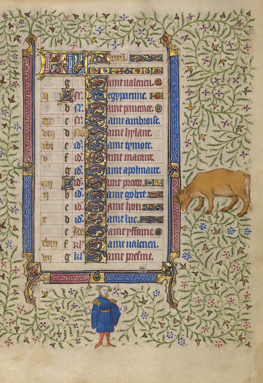 Kalendersida för april; Blomsterplockning; Oxen av Egerton Master