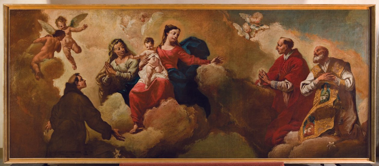 Madonna och barn med den heliga Anna som uppenbarar sig för de heliga Antonius och Karl Borromeo, 1748 av Egidio dall