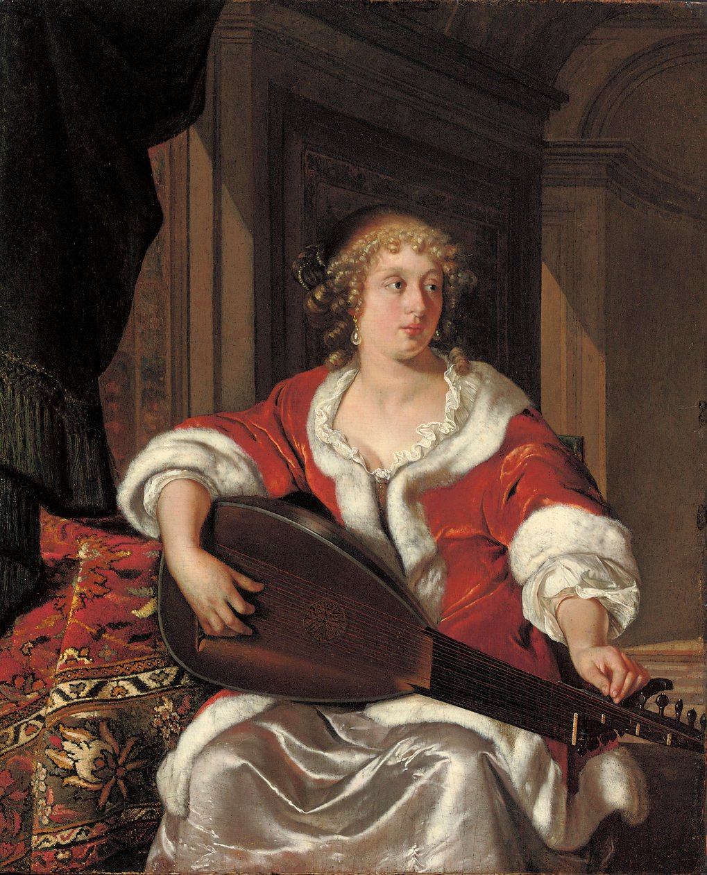 En ung dam stämmer sin luta av Eglon van der Neer