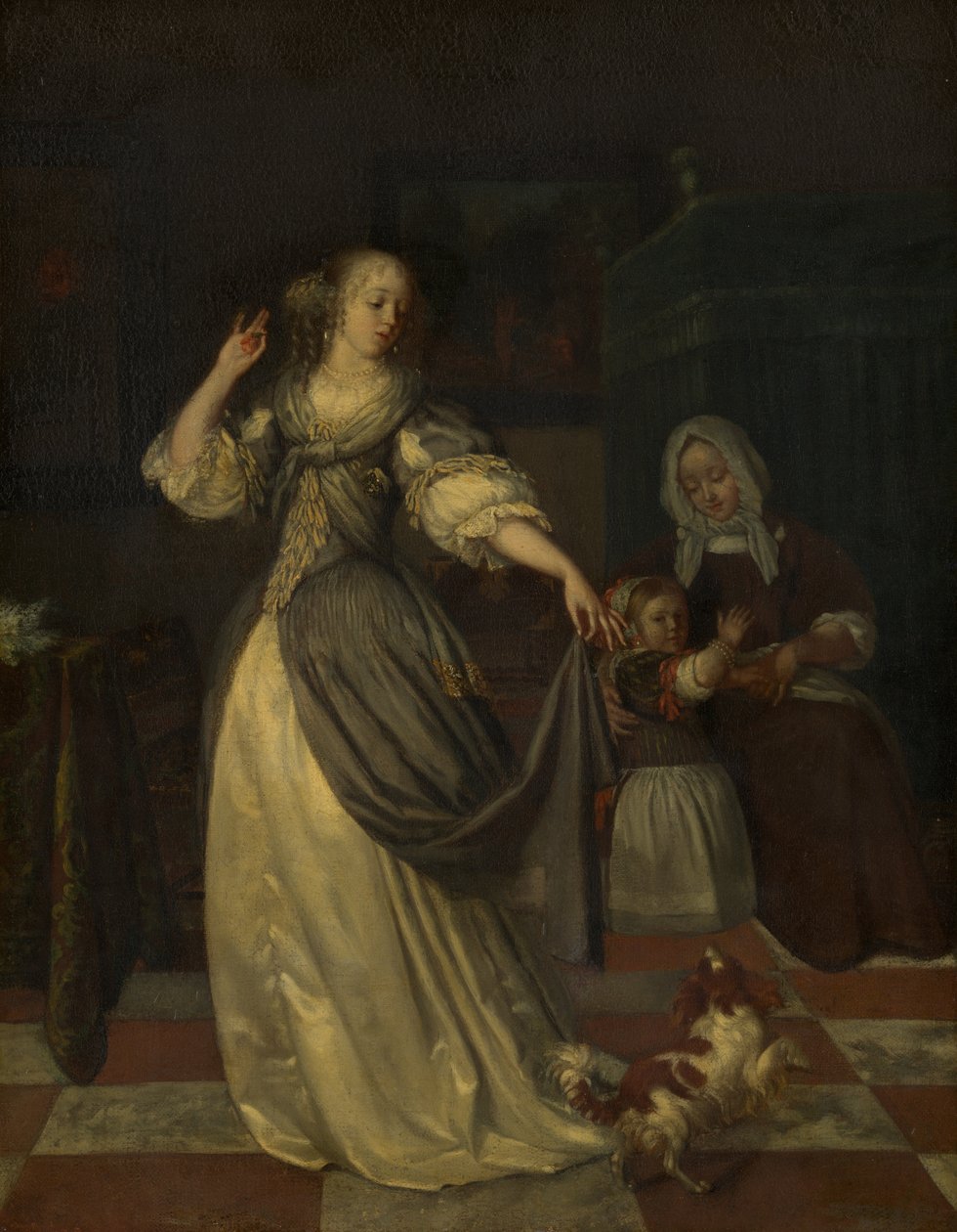 En kvinna leker med en hund av Eglon van der Neer