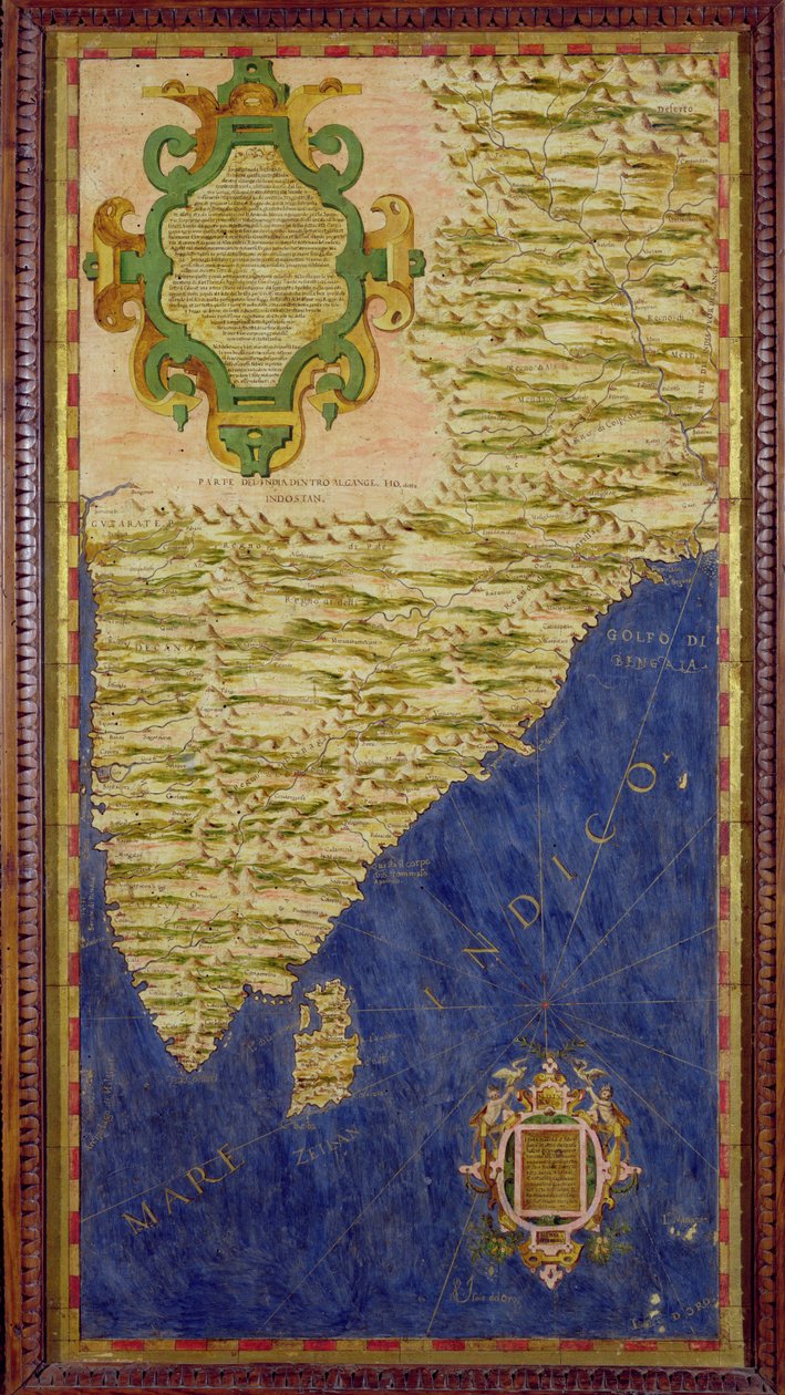 Karta över Indien och Ceylon, från "Sala delle Carte Geografiche" (Hall of Geographical Maps) c.1570 av Ignazio Danti