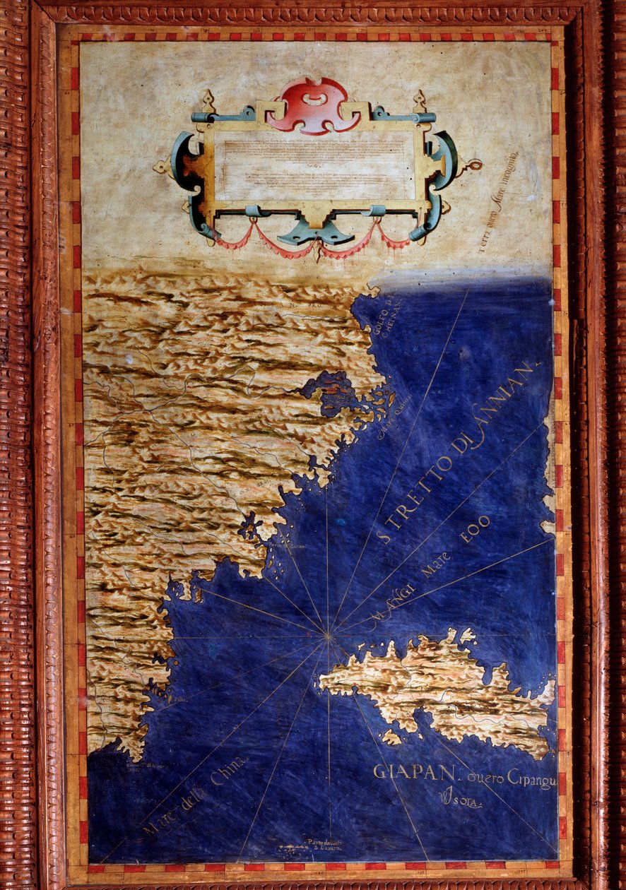 Kina och Japan Karta gjord av Egnazio Danti (1536-1586) matematiker, kosmograf och italiensk arkitekt. Omkring 1567. Florens, Palazzo Vecchio, Sala del Mappamondo av Egnazio Danti