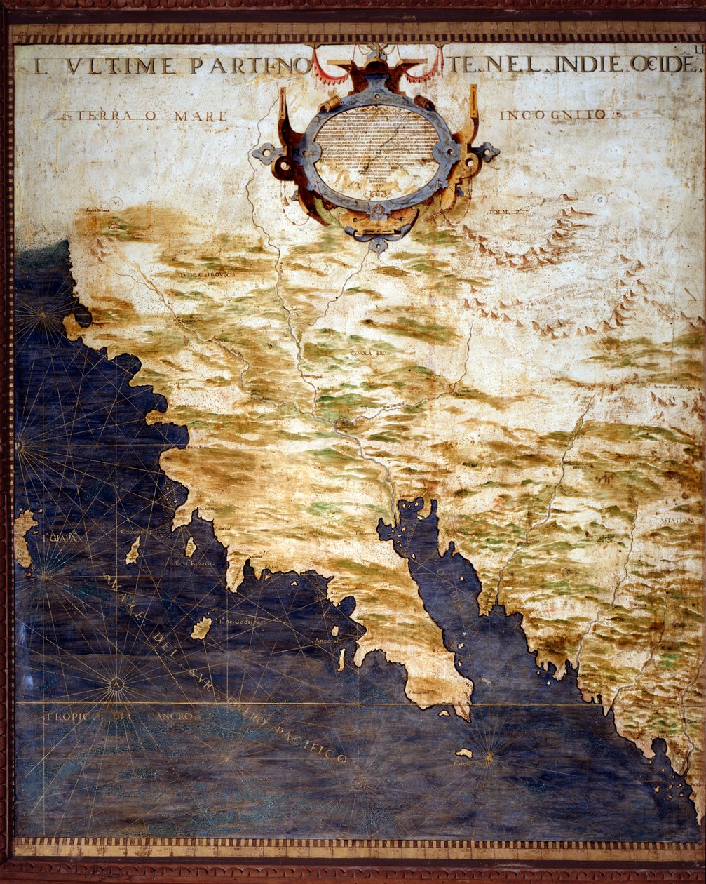 Karta över Västindien och okända landområden, gjord av Egnazio Danti (1536-1586) matematiker, kosmograf och italiensk arkitekt. Omkring 1567. Florens, Palazzo Vecchio, Sala del Mappamondo av Egnazio Danti