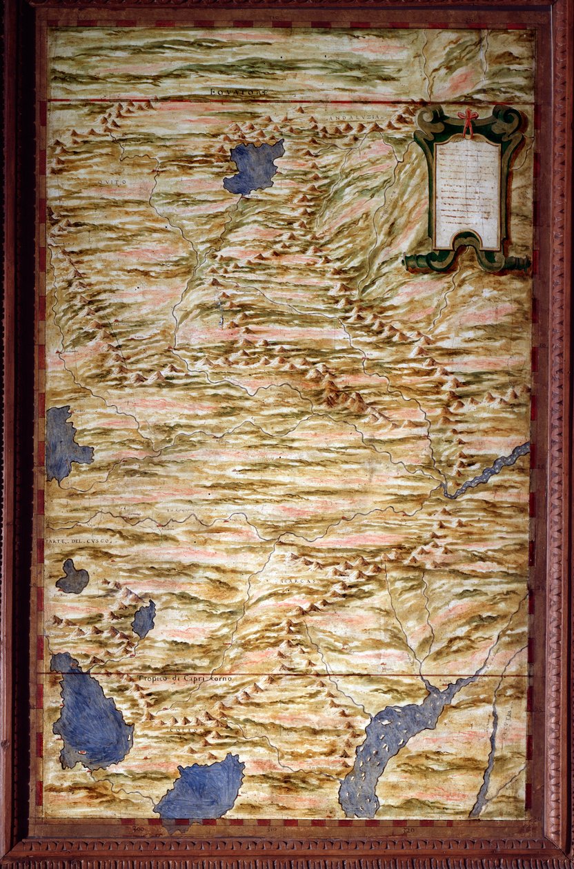 Karta över Peru Karta gjord av Egnazio Danti (1536-1586) matematiker, kosmograf och italiensk arkitekt. Omkring 1567. Florens, Palazzo Vecchio, Sala del Mappamondo av Egnazio Danti