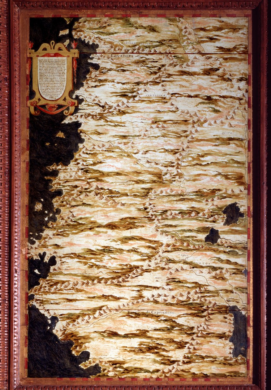 Karta över Peru Karta gjord av Egnazio Danti (1536-1586) matematiker, kosmograf och italiensk arkitekt. Omkring 1567. Florens, Palazzo Vecchio, Sala del Mappamondo av Egnazio Danti