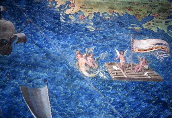 Flotte av keruber, detalj från "Gallery of Geographical Maps" av Egnazio Danti