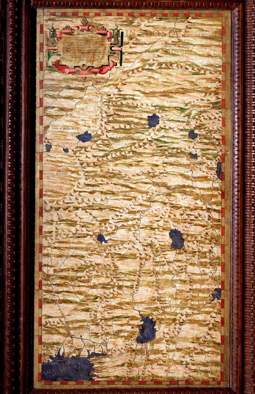 Indostan (Hindustan) på toppen av Ganges Carte producerad av Egnazio Danti (1536-1586) matematiker, kosmograf och italiensk arkitekt. Omkring 1567. Florens, Palazzo Vecchio, Sala del Mappamondo av Egnazio Danti