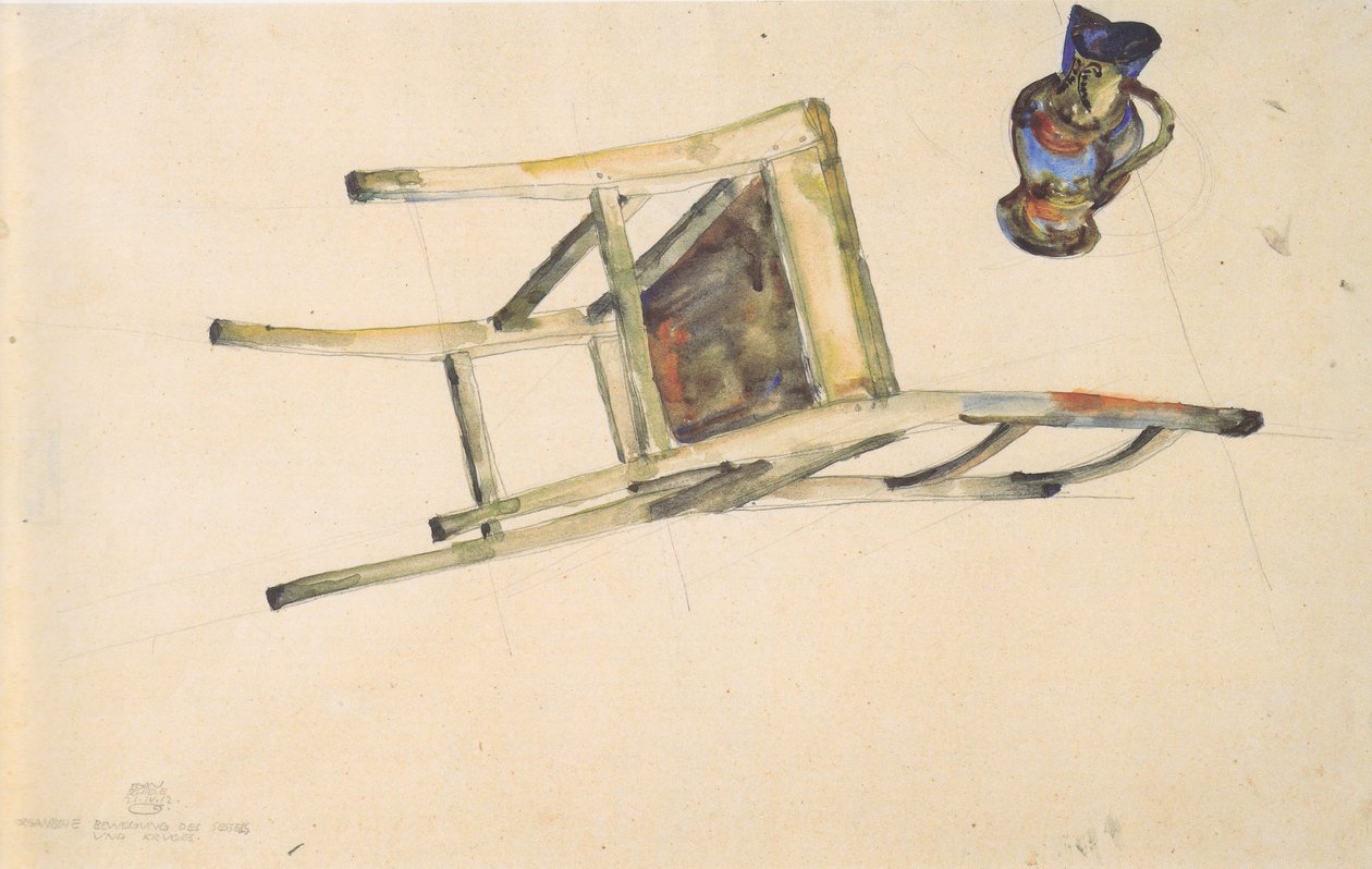  Organische Bewegung des Sessels und Kruges - 21-4-1912 av Egon Schiele