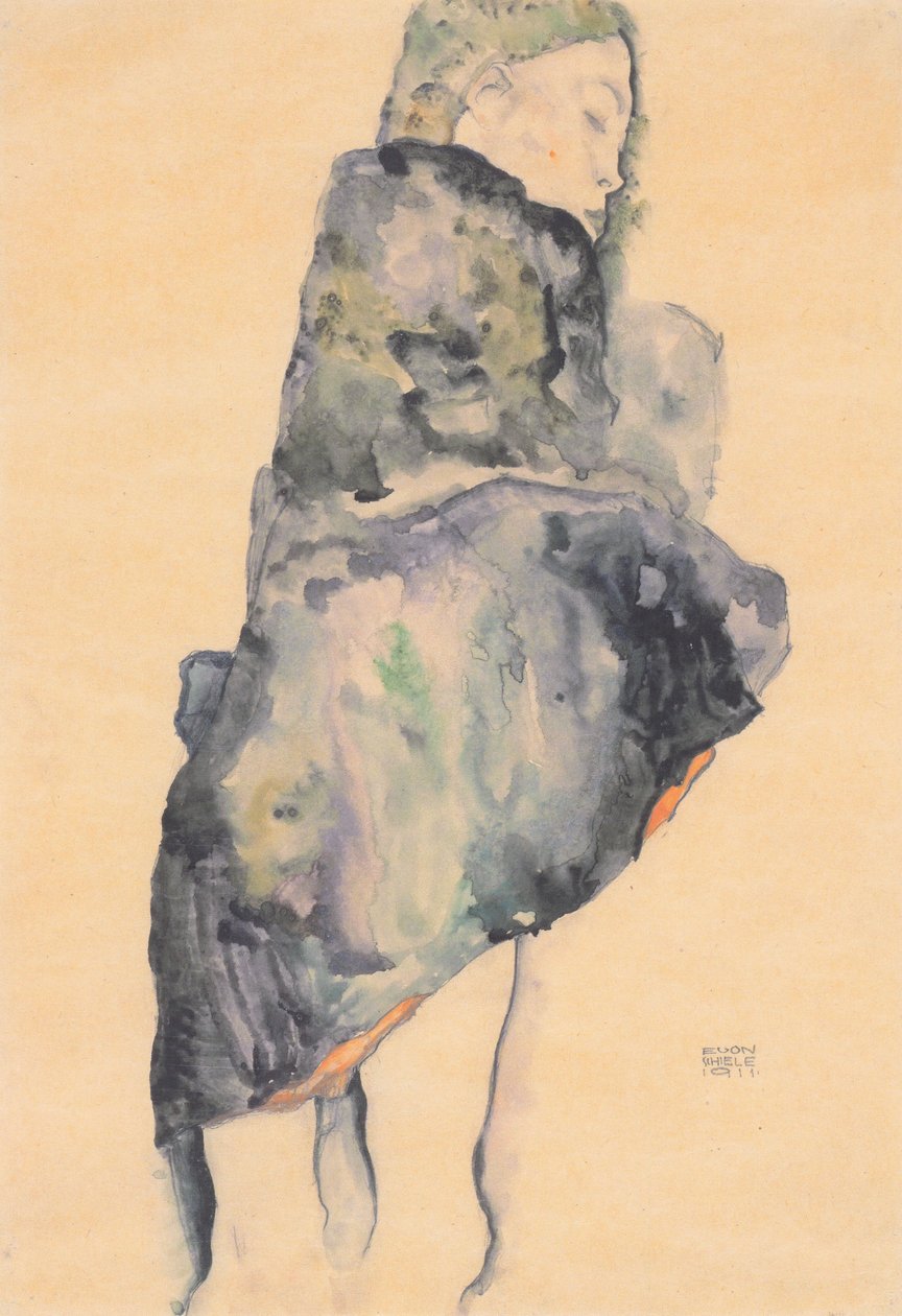 Schlafendes Madchen in eine Decke gehulltn av Egon Schiele