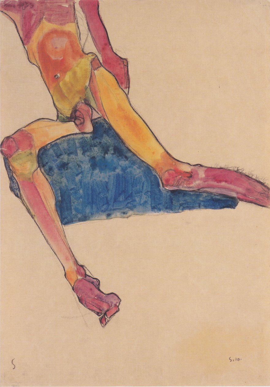  Torso auf Blauem Tuchn av Egon Schiele