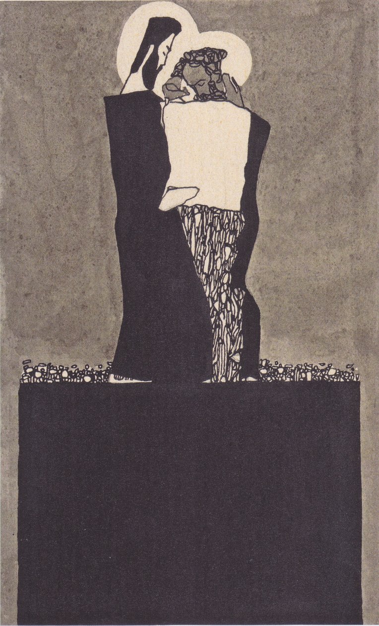 Zwei Manner mit Nimbenn av Egon Schiele