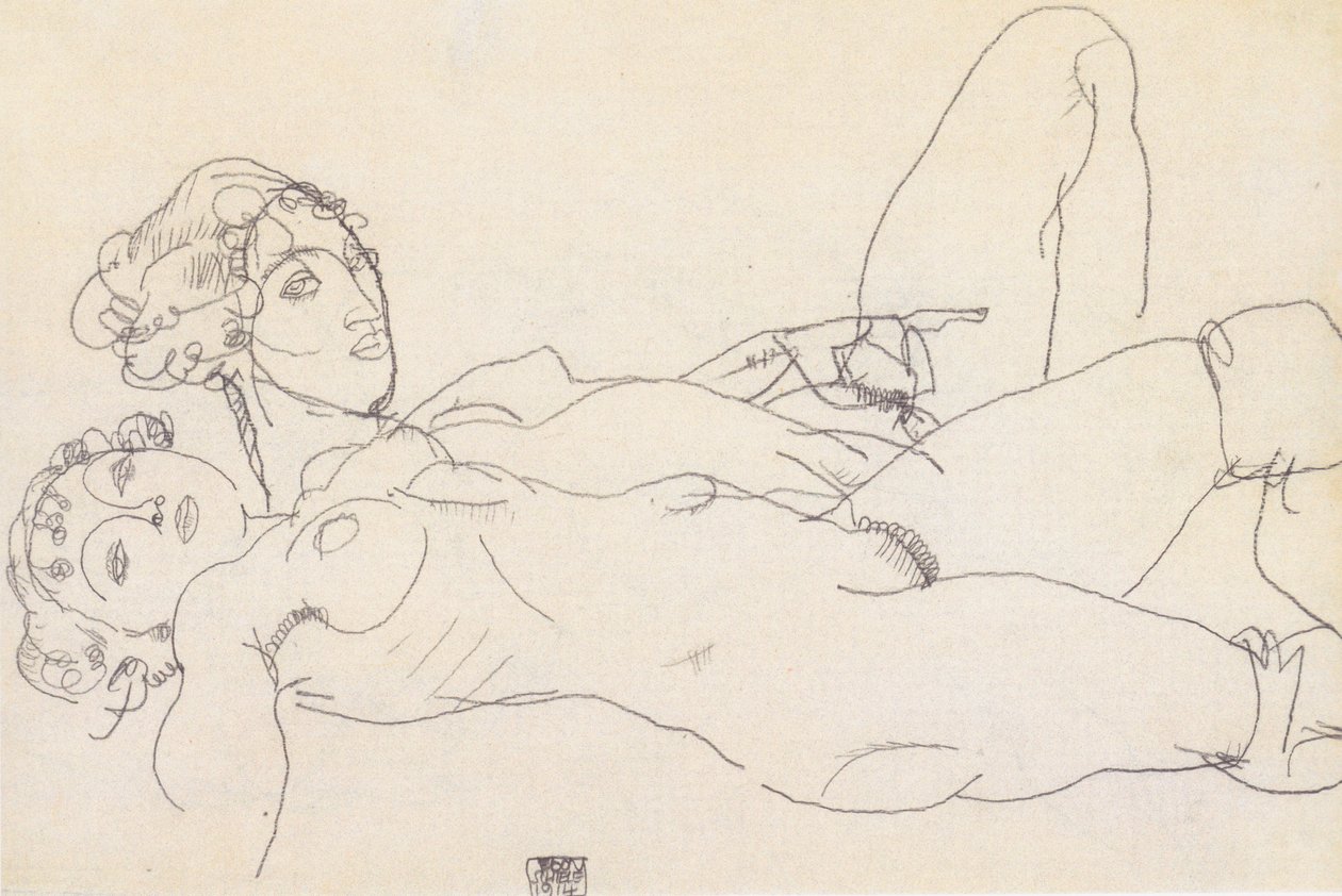  Zwei liegende Madchenakten av Egon Schiele
