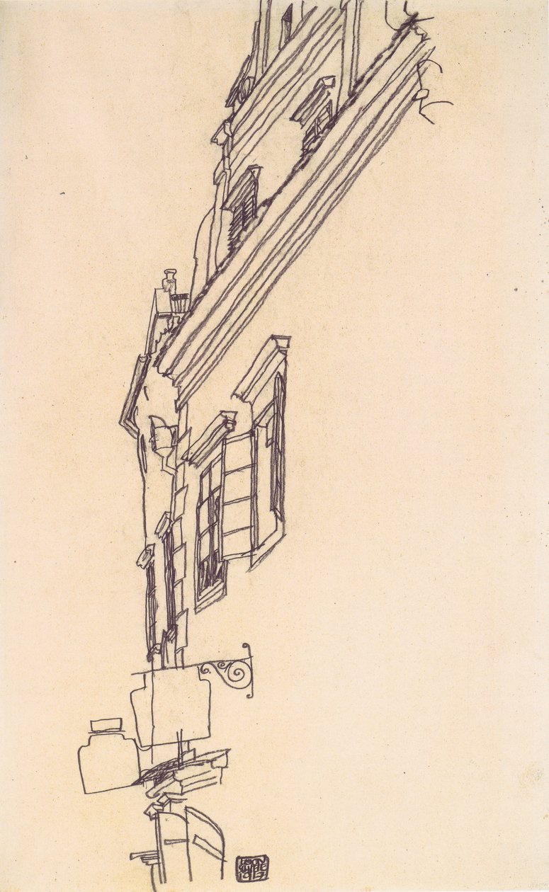 Gamla gavelhus i Český Krumlov av Egon Schiele