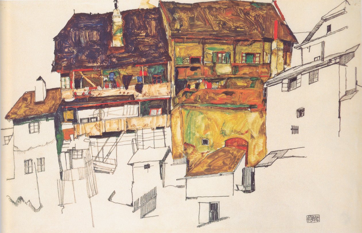 Gamla hus i Český Krumlov av Egon Schiele