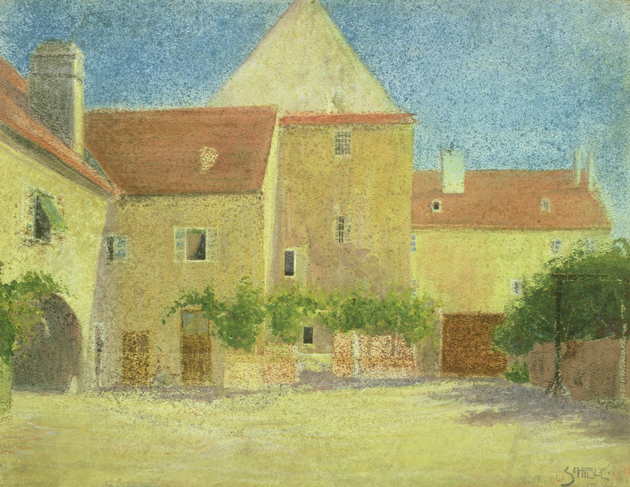Courtyard of a Forge (blandmaterial på papper) av Egon Schiele