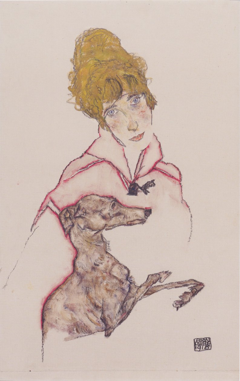 Edith Schiele med vinthund av Egon Schiele