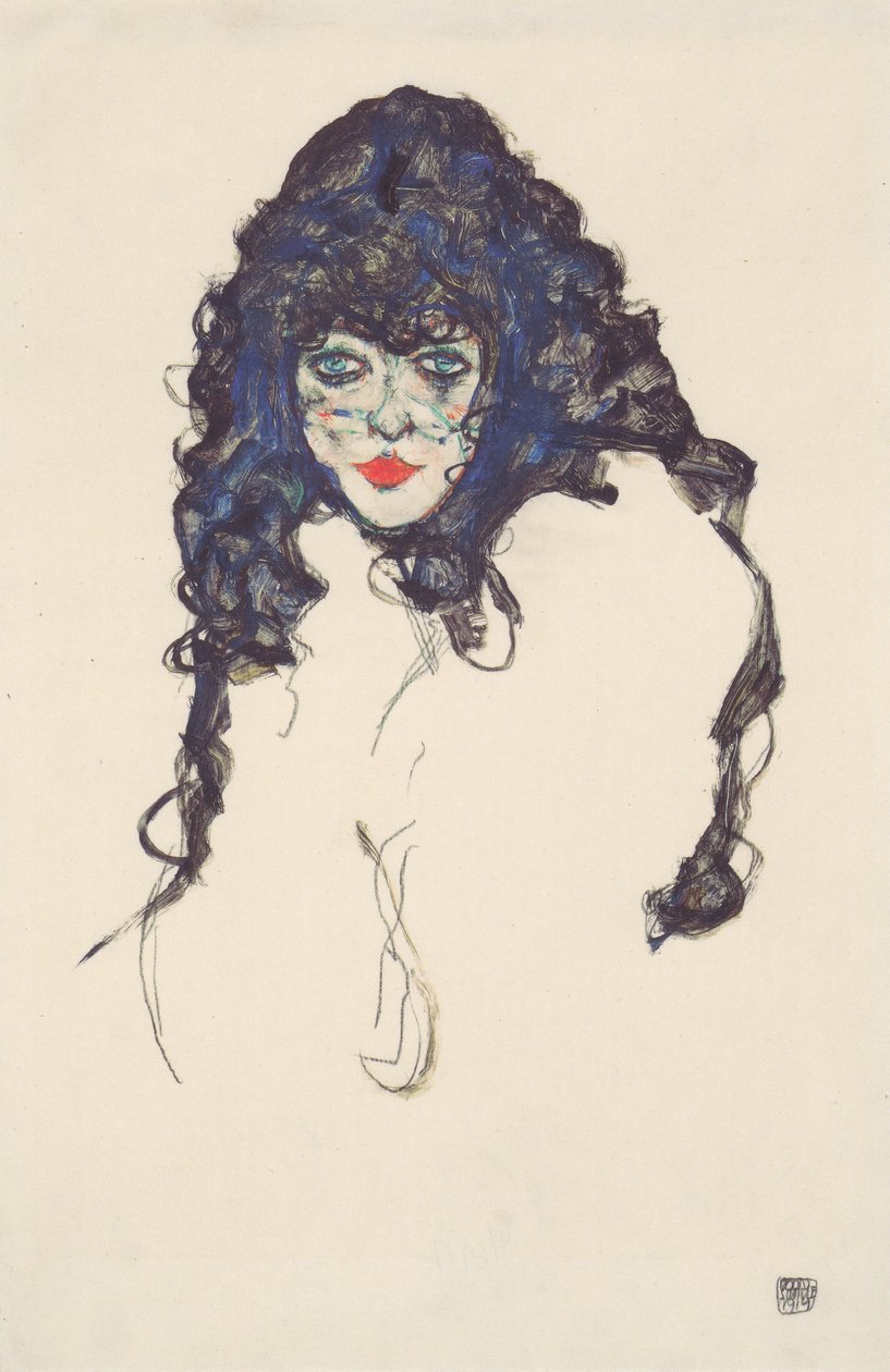 Kvinna med svart hår av Egon Schiele