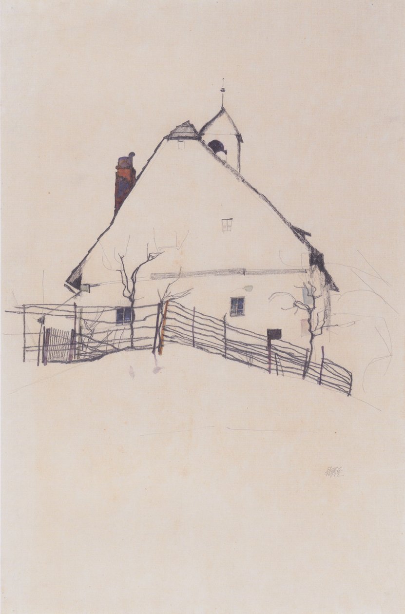 Hus med ett klocktorn av Egon Schiele