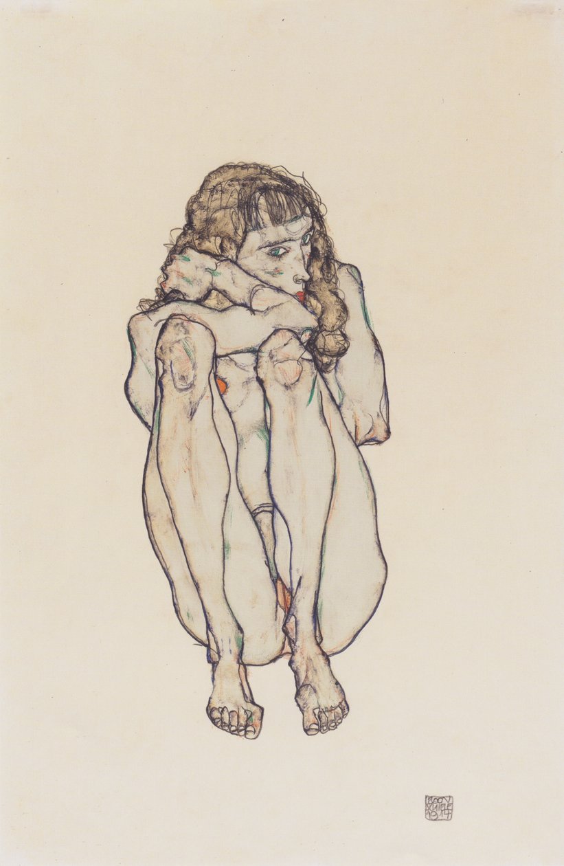 Hukande kvinnlig naken av Egon Schiele