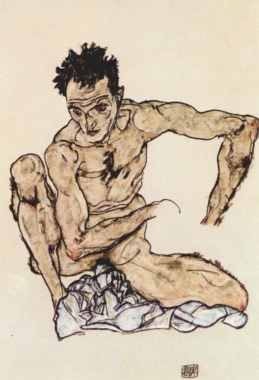 Hockender männlicher Akt av Egon Schiele