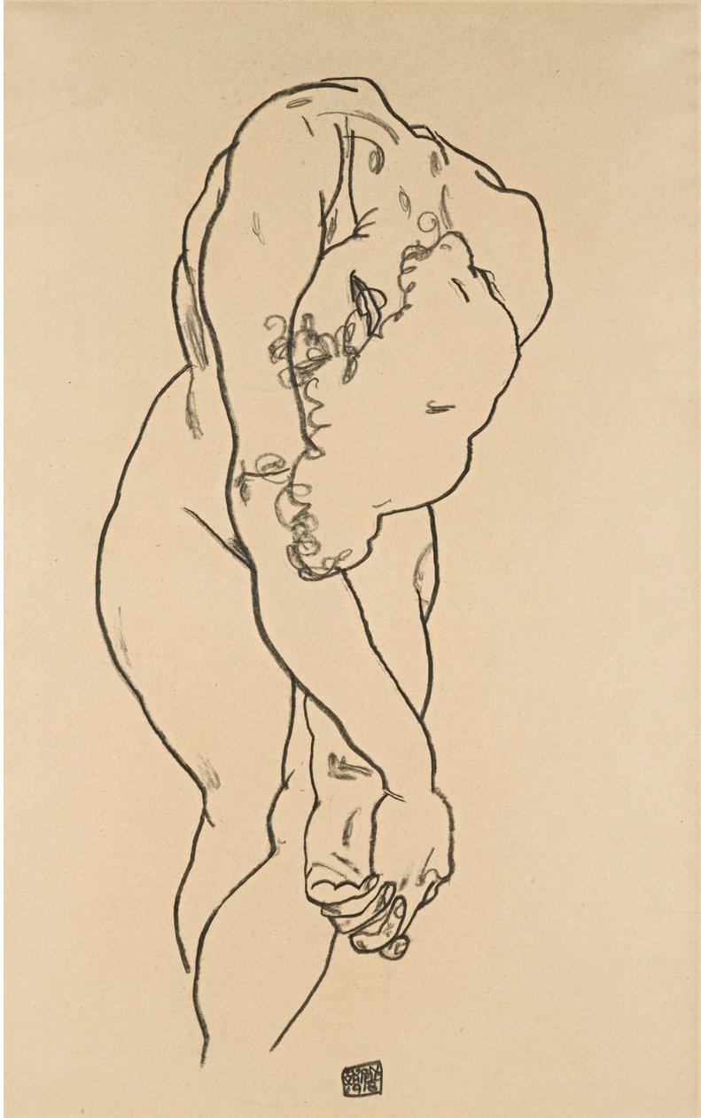 Kauernder Akt mit herabgebeugtem Kopf av Egon Schiele