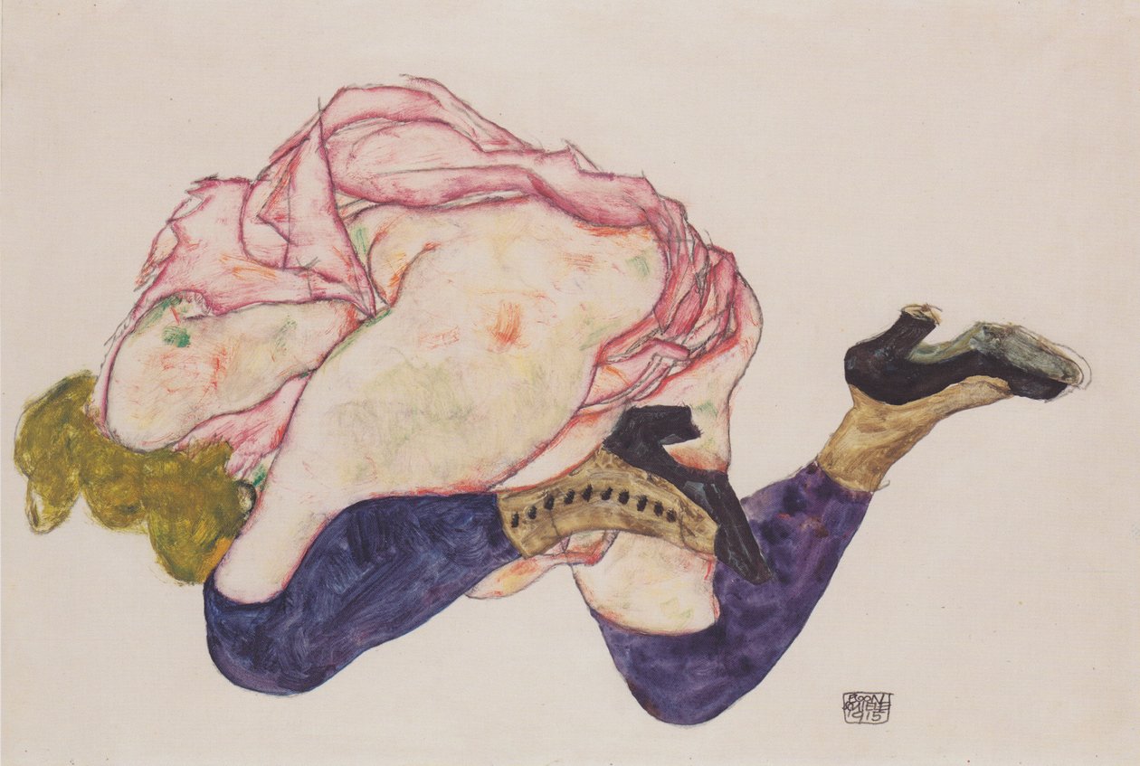 Knäböj med böjt huvud av Egon Schiele