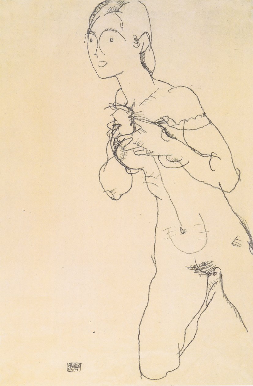 Knäande naken tjej av Egon Schiele