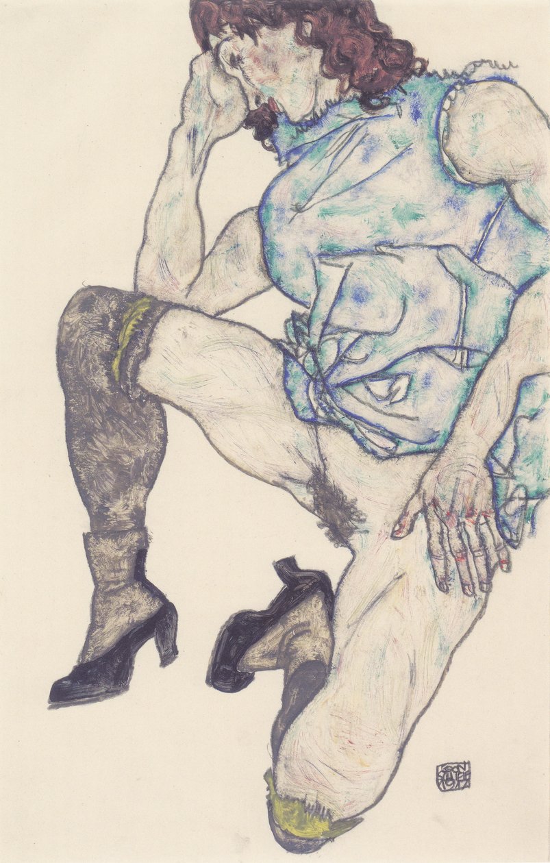 Knäböjande tjej av Egon Schiele