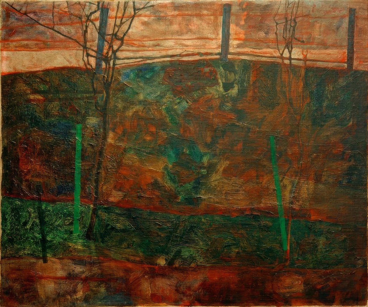 Landskap med röd himmel av Egon Schiele