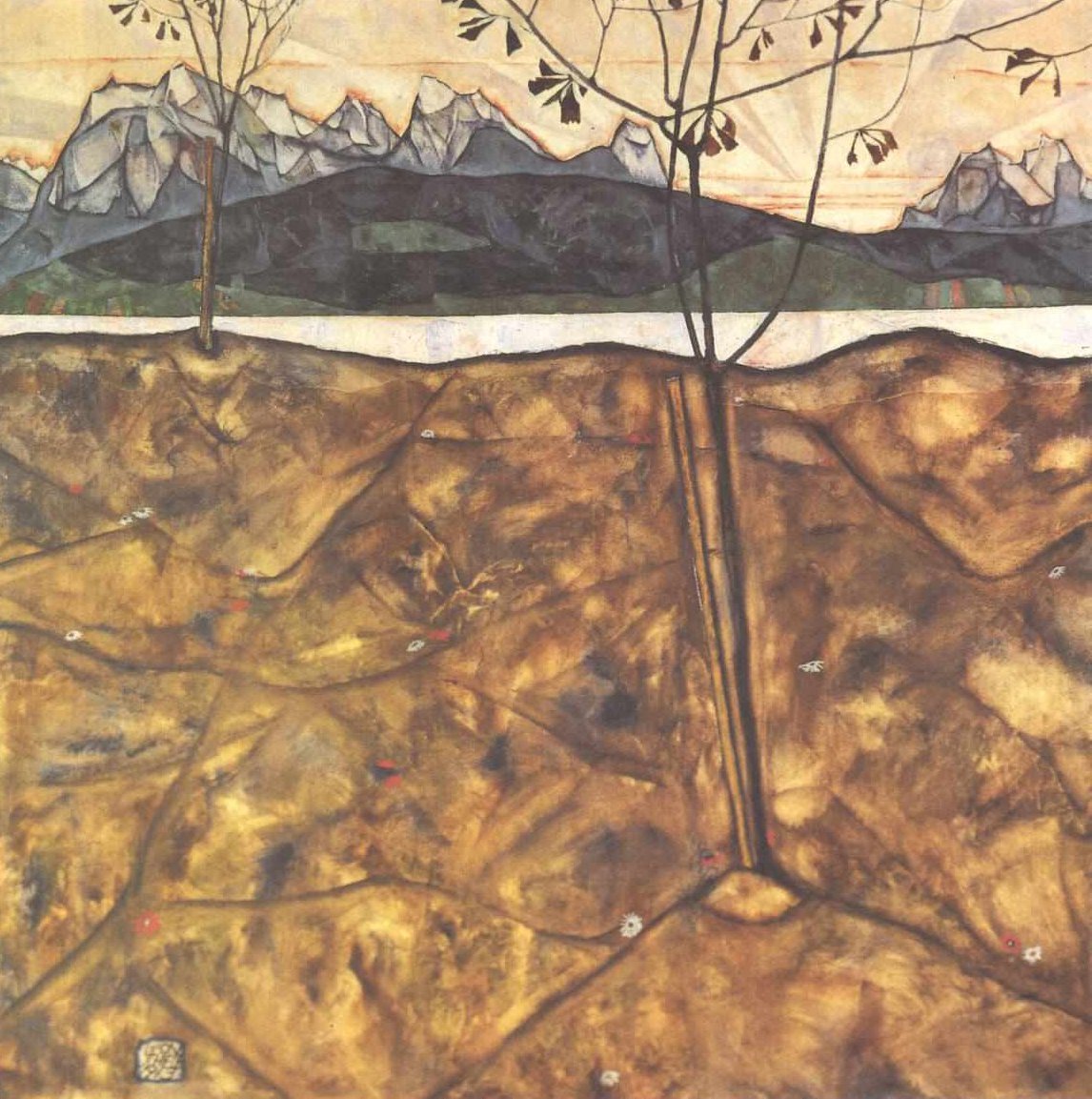 Landschaft mit zwei Bäumen av Egon Schiele