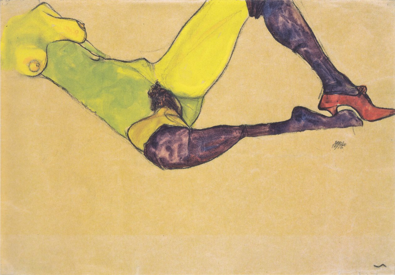 Liggande kvinnlig naken torso av Egon Schiele