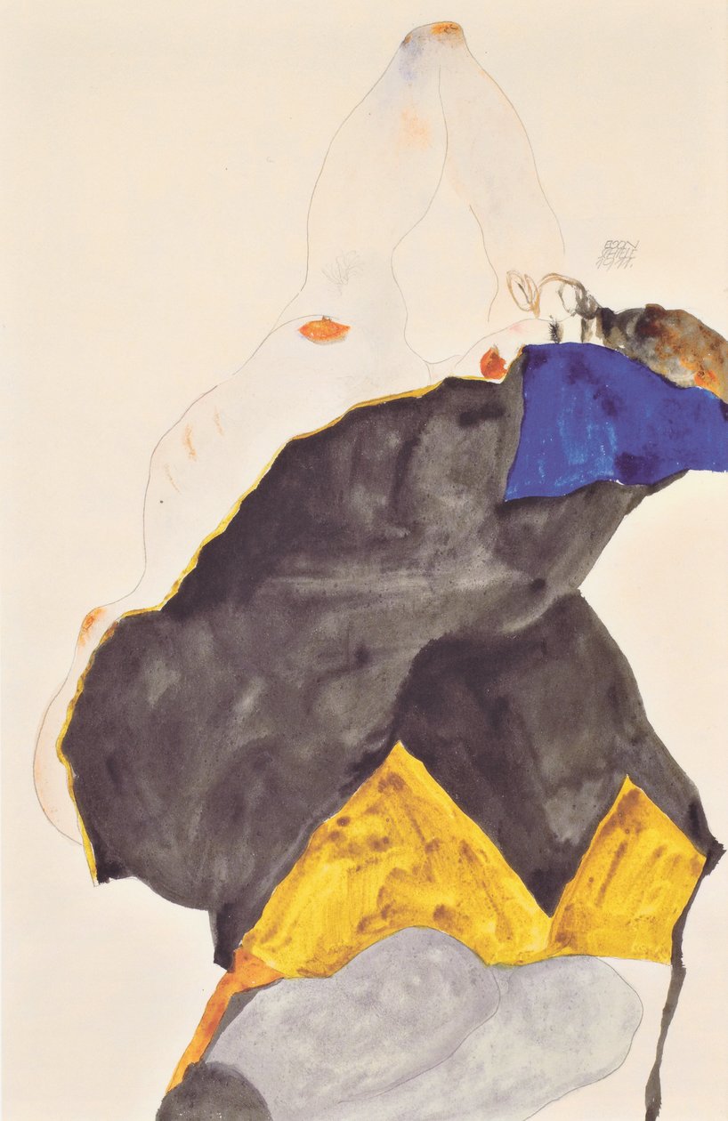 Flicka med upphöjda armbågar av Egon Schiele