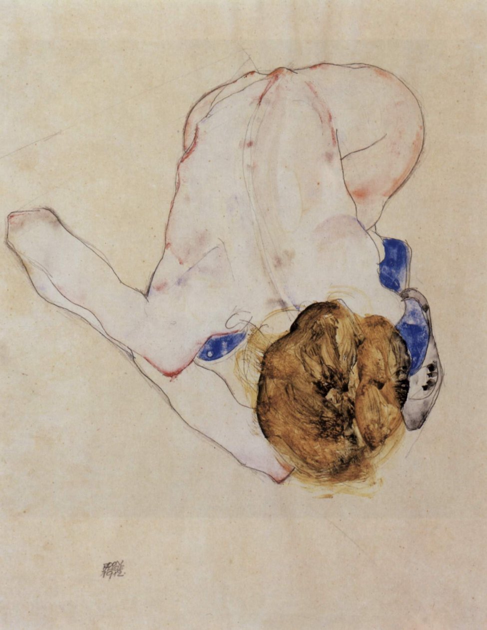 Nach vorn gebeugter weiblicher Akt av Egon Schiele