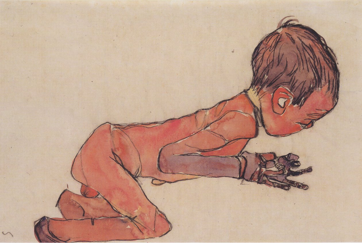 Nyfödd bebis med uppdragna ben av Egon Schiele