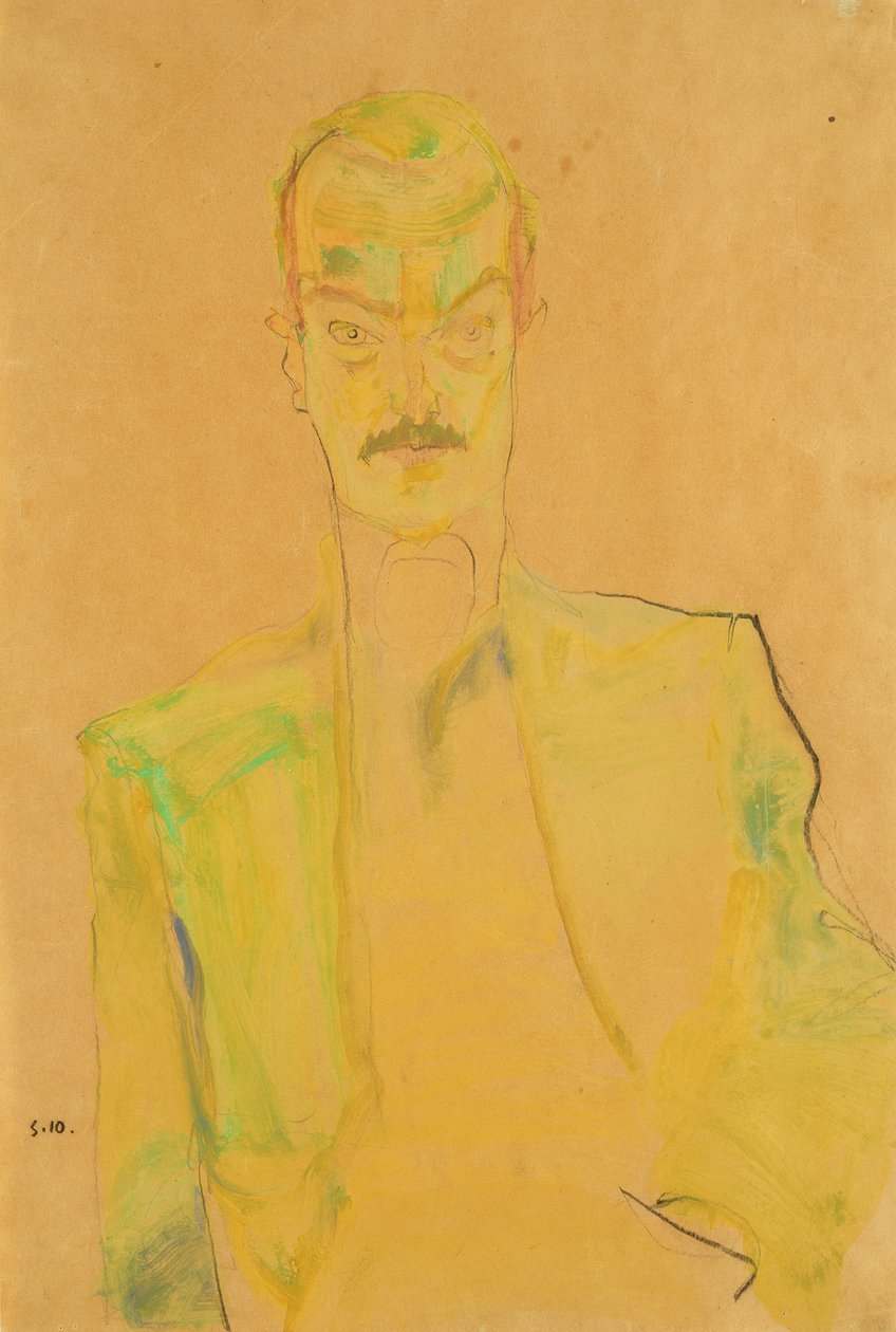 Porträtt av Arthur Roessler, 1910 (wc och kol på papper) av Egon Schiele