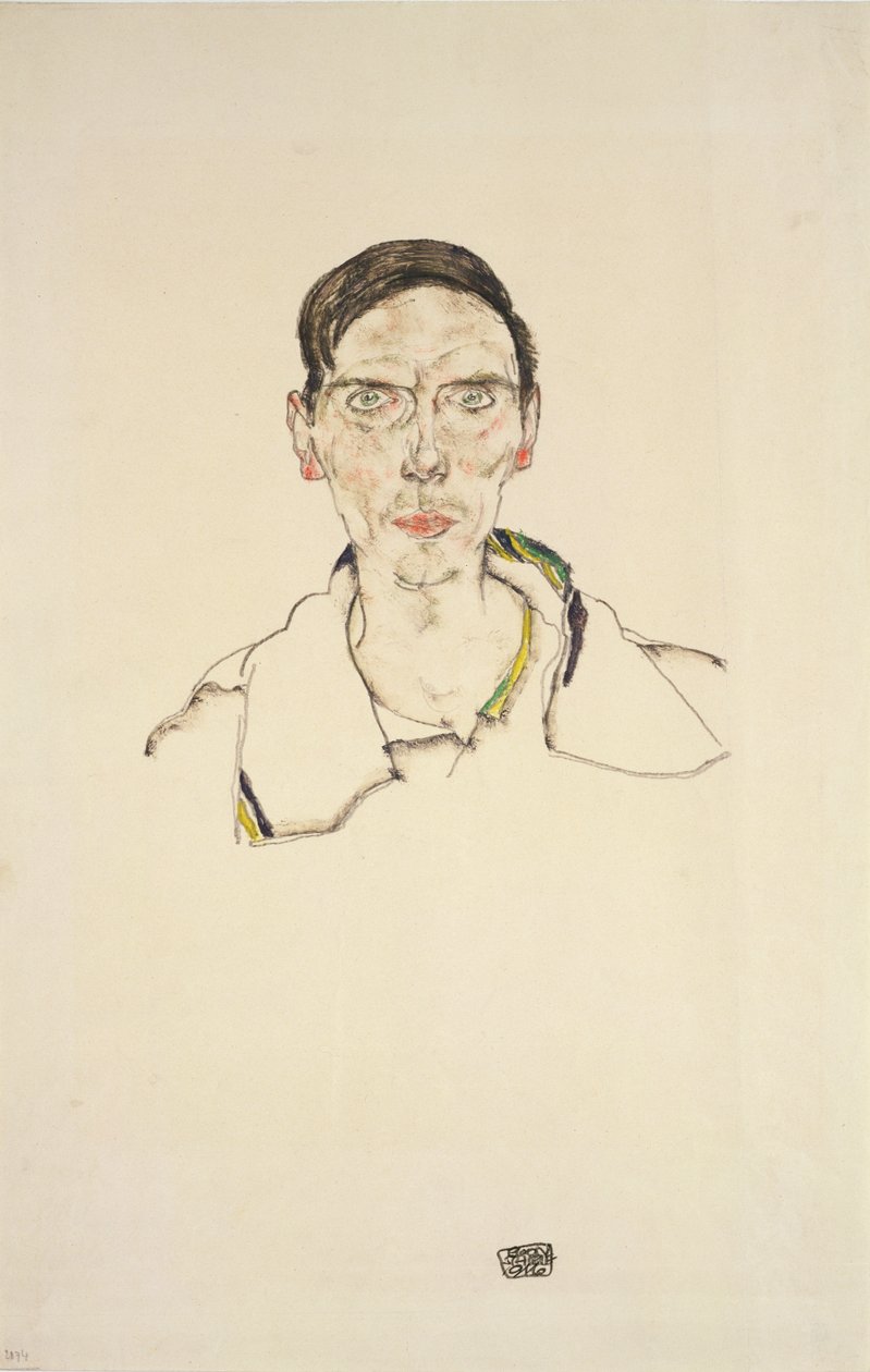 Porträtt av en ung man iklädd sportkläder, 1916 (penna och krita) av Egon Schiele