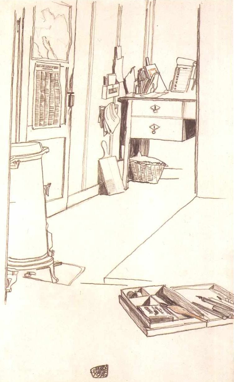 Schreibstube im Kriegsgefangenenlager Mühling av Egon Schiele