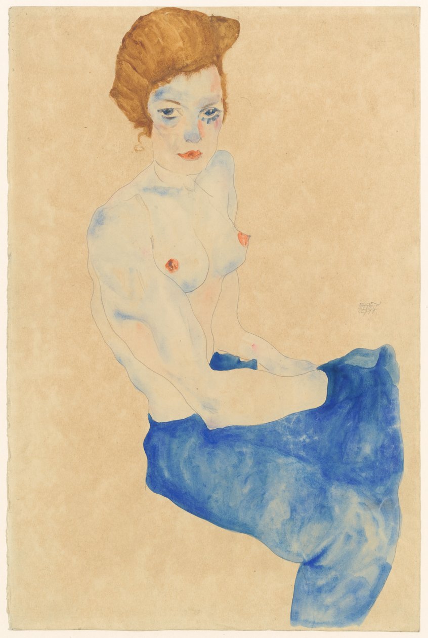 Sittande blå naken av Egon Schiele